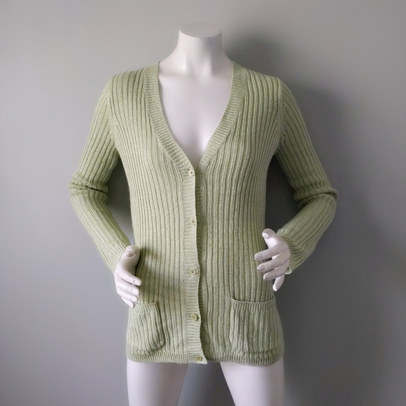 NWT Celery Green Talbot's Ribbed Linen Cardigan XS